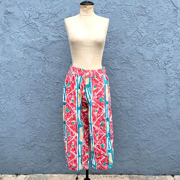 Vintage Surf Pants in medium with Abstract Neon Pattern Women beach surfer - Picture 2 of 7